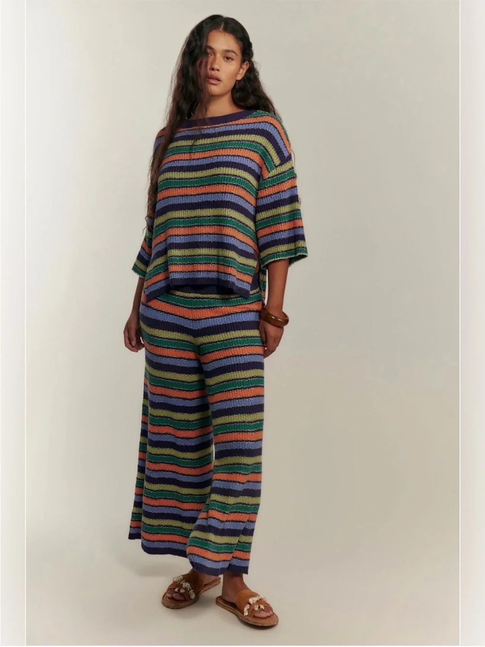 Free People Over the Rainbow Knit Set Pants Top Beach Free-est Sweater
